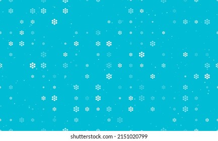 Seamless background pattern of evenly spaced white hive symbols of different sizes and opacity. Vector illustration on cyan background with stars