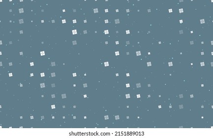 Seamless background pattern of evenly spaced white puzzle symbols of different sizes and opacity. Vector illustration on blue grey background with stars