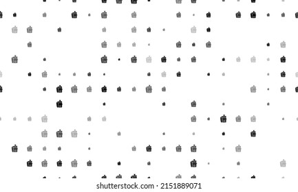 Seamless background pattern of evenly spaced black juicer symbols of different sizes and opacity. Vector illustration on white background