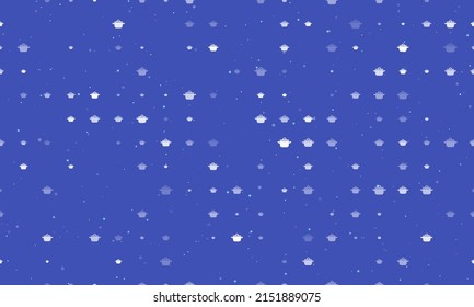 Seamless background pattern of evenly spaced white pot symbols of different sizes and opacity. Vector illustration on indigo background with stars