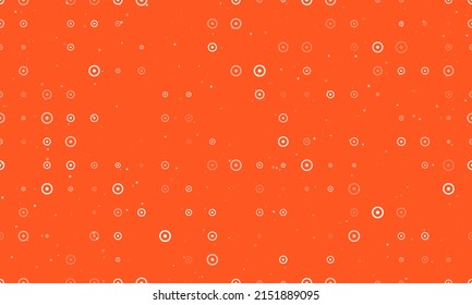 Seamless background pattern of evenly spaced white astrological sun symbols of different sizes and opacity. Vector illustration on deep orange background with stars