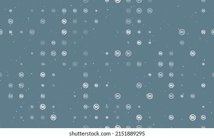 Seamless background pattern of evenly spaced white no video symbols of different sizes and opacity. Vector illustration on blue gray background with stars