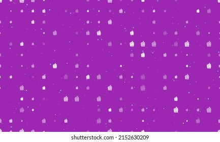 Seamless background pattern of evenly spaced white juicer symbols of different sizes and opacity. Vector illustration on purple background with stars