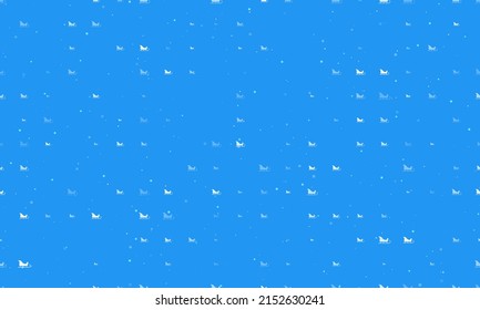 Seamless background pattern of evenly spaced white sleigh symbols of different sizes and opacity. Vector illustration on blue background with stars