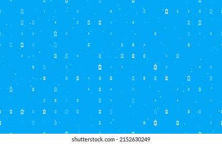 Seamless background pattern of evenly spaced white Christmas lanterns of different sizes and opacity. Vector illustration on light blue background with stars