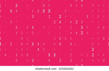 Seamless background pattern of evenly spaced white number two symbols of different sizes and opacity. Vector illustration on pink background with stars