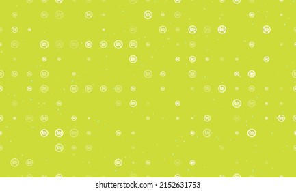 Seamless background pattern of evenly spaced white no video symbols of different sizes and opacity. Vector illustration on lime background with stars