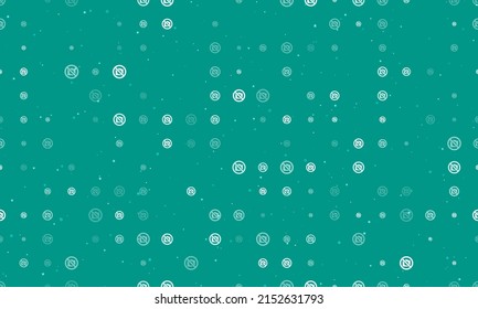 Seamless background pattern of evenly spaced white no photo symbols of different sizes and opacity. Vector illustration on teal background with stars