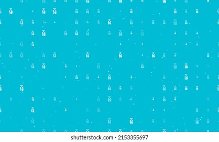Seamless background pattern of evenly spaced white 5G symbols of different sizes and opacity. Vector illustration on cyan background with stars