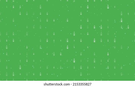 Seamless background pattern of evenly spaced white hookah symbols of different sizes and opacity. Vector illustration on green background with stars