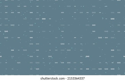 Seamless background pattern of evenly spaced white gas text symbols of different sizes and opacity. Vector illustration on blue gray background with stars