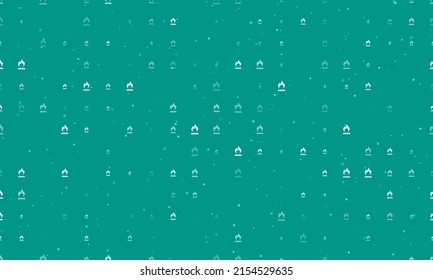 Seamless background pattern of evenly spaced white gas symbols of different sizes and opacity. Vector illustration on teal background with stars