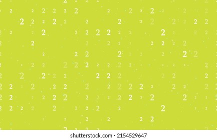 Seamless background pattern of evenly spaced white number two symbols of different sizes and opacity. Vector illustration on lime background with stars