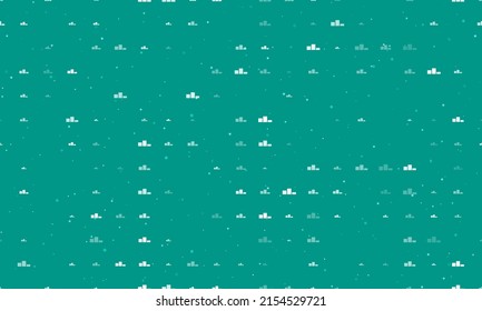 Seamless background pattern of evenly spaced white winners podium symbols of different sizes and opacity. Vector illustration on teal background with stars