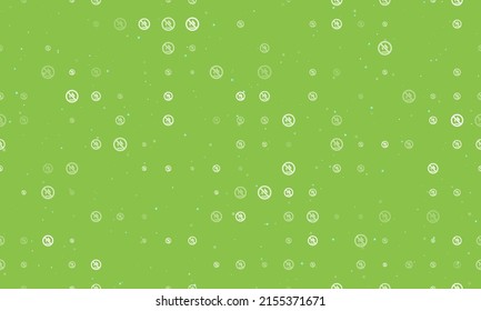 Seamless background pattern of evenly spaced white no gas symbols of different sizes and opacity. Vector illustration on light green background with stars
