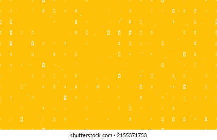 Seamless background pattern of evenly spaced white Christmas lanterns of different sizes and opacity. Vector illustration on amber background with stars