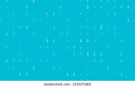 Seamless background pattern of evenly spaced white hookah symbols of different sizes and opacity. Vector illustration on cyan background with stars