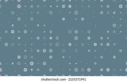 Seamless background pattern of evenly spaced white web symbols of different sizes and opacity. Vector illustration on blue grey background with stars