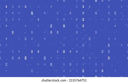 Seamless background pattern of evenly spaced white Christmas lanterns of different sizes and opacity. Vector illustration on indigo background with stars