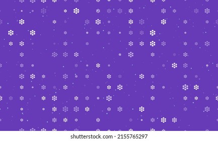 Seamless background pattern of evenly spaced white hive symbols of different sizes and opacity. Vector illustration on deep purple background with stars