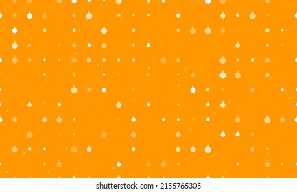 Seamless background pattern of evenly spaced white Christmas tree toys of different sizes and opacity. Vector illustration on orange background with stars