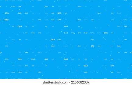Seamless background pattern of evenly spaced white gas text symbols of different sizes and opacity. Vector illustration on light blue background with stars