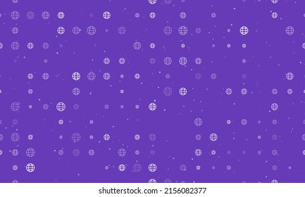 Seamless background pattern of evenly spaced white web symbols of different sizes and opacity. Vector illustration on deep purple background with stars