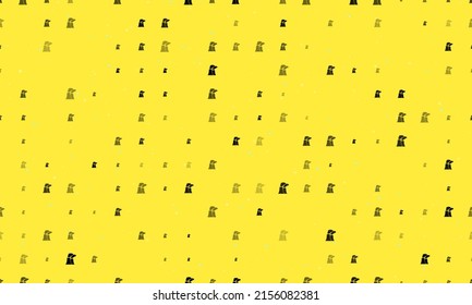 Seamless background pattern of evenly spaced black industrial pollution symbols of different sizes and opacity. Vector illustration on yellow background with stars