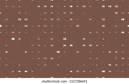 Seamless background pattern of evenly spaced white gold fish symbols of different sizes and opacity. Vector illustration on brown background with stars