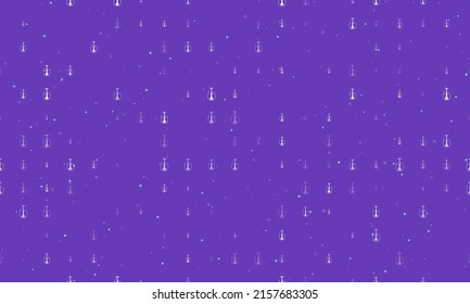 Seamless background pattern of evenly spaced white hookah symbols of different sizes and opacity. Vector illustration on deep purple background with stars