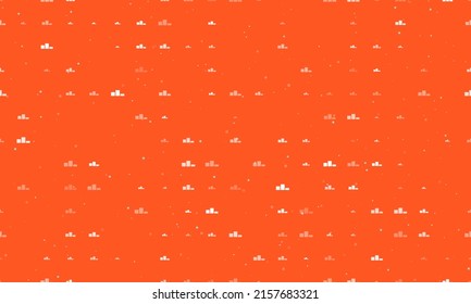 Seamless background pattern of evenly spaced white winners podium symbols of different sizes and opacity. Vector illustration on deep orange background with stars