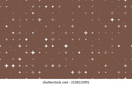 Seamless background pattern of evenly spaced white plus symbols of different sizes and opacity. Vector illustration on brown background with stars