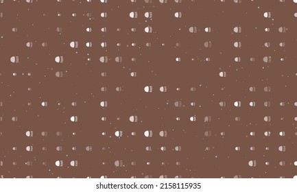Seamless background pattern of evenly spaced white headlight symbols of different sizes and opacity. Vector illustration on brown background with stars
