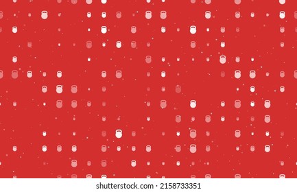 Seamless background pattern of evenly spaced white sports weight symbols of different sizes and opacity. Vector illustration on red background with stars
