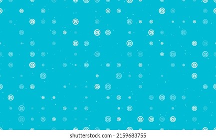 Seamless background pattern of evenly spaced white no photo symbols of different sizes and opacity. Vector illustration on cyan background with stars