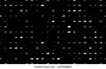 Seamless background pattern of evenly spaced white sports whistle symbols of different sizes and opacity. Vector illustration on black background with stars
