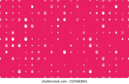 Seamless background pattern of evenly spaced white sports weight symbols of different sizes and opacity. Vector illustration on pink background with stars
