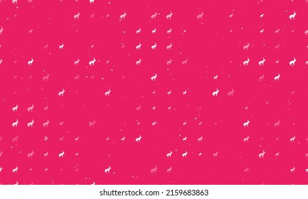 Seamless background pattern of evenly spaced white hare symbols of different sizes and opacity. Vector illustration on pink background with stars