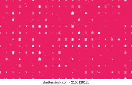 Seamless background pattern of evenly spaced white turtle symbols of different sizes and opacity. Vector illustration on pink background with stars