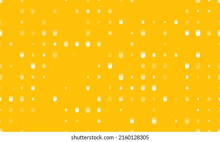 Seamless background pattern of evenly spaced white sports weight symbols of different sizes and opacity. Vector illustration on amber background with stars