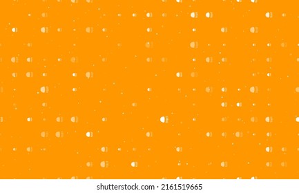 Seamless background pattern of evenly spaced white headlight symbols of different sizes and opacity. Vector illustration on orange background with stars