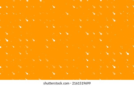 Seamless background pattern of evenly spaced white chicken's leg symbols of different sizes and opacity. Vector illustration on orange background with stars