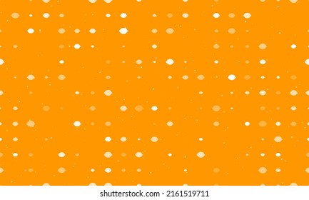 Seamless background pattern of evenly spaced white lemon symbols of different sizes and opacity. Vector illustration on orange background with stars