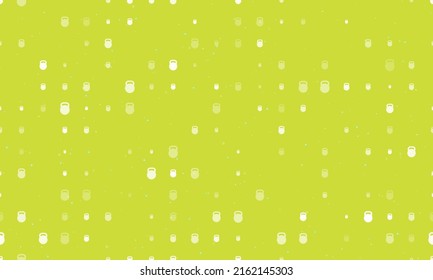 Seamless background pattern of evenly spaced white sports weight symbols of different sizes and opacity. Vector illustration on lime background with stars