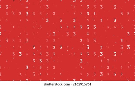 Seamless background pattern of evenly spaced white number three symbols of different sizes and opacity. Vector illustration on red background with stars