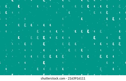 Seamless background pattern of evenly spaced white socks symbols of different sizes and opacity. Vector illustration on teal background with stars