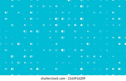 Seamless background pattern of evenly spaced white headlight symbols of different sizes and opacity. Vector illustration on cyan background with stars