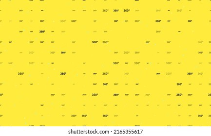 Seamless background pattern of evenly spaced black 360 degree symbols of different sizes and opacity. Vector illustration on yellow background with stars