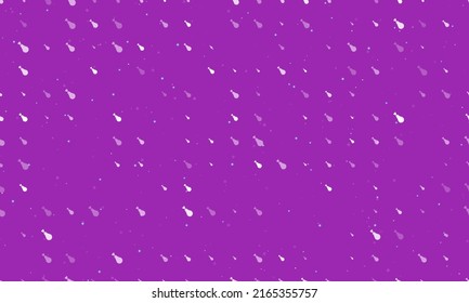 Seamless background pattern of evenly spaced white chicken's leg symbols of different sizes and opacity. Vector illustration on purple background with stars