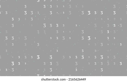 Seamless background pattern of evenly spaced white number three symbols of different sizes and opacity. Vector illustration on gray background with stars